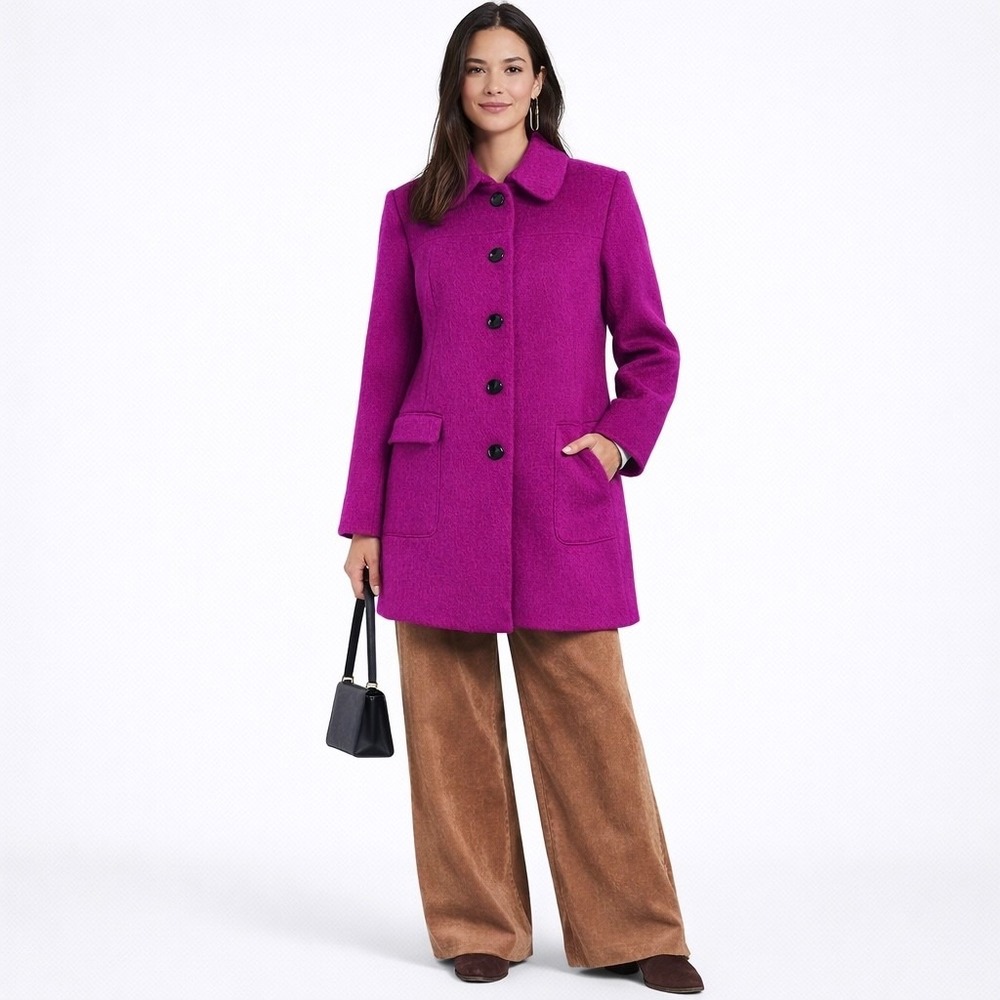 NWT H&M Kemp Wool Blend Coat Size 12 Bold Fuchsia‎ Purple Pink Jacket Mod Retro